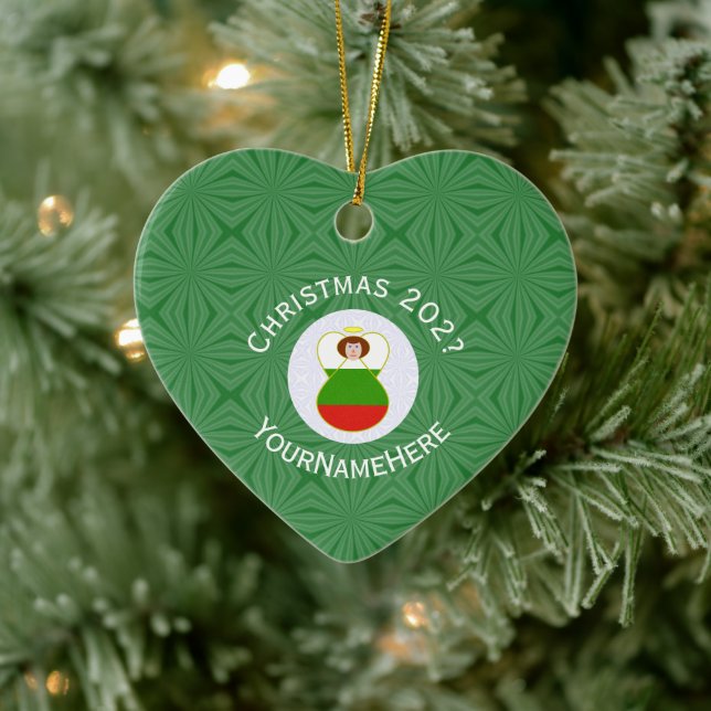 Bulgarischer Engel Weihnachtsname Jahr Herz Keramik Ornament (Baum)