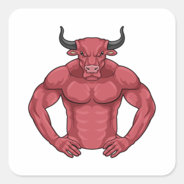Bull als Bodybuilder extrem Quadratischer Aufkleber (Vorderseite)
