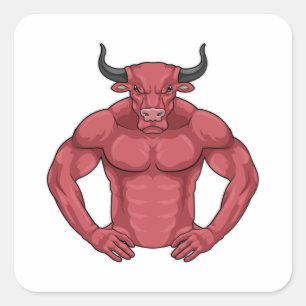Bull als Bodybuilder extrem Quadratischer Aufkleber