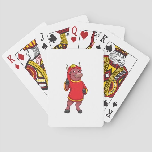 Bull als Feuerwehrmann mit Helm Spielkarten (Rückseite)