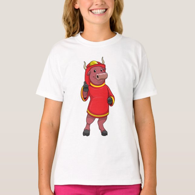Bull als Feuerwehrmann mit Helm T-Shirt (Vorderseite)