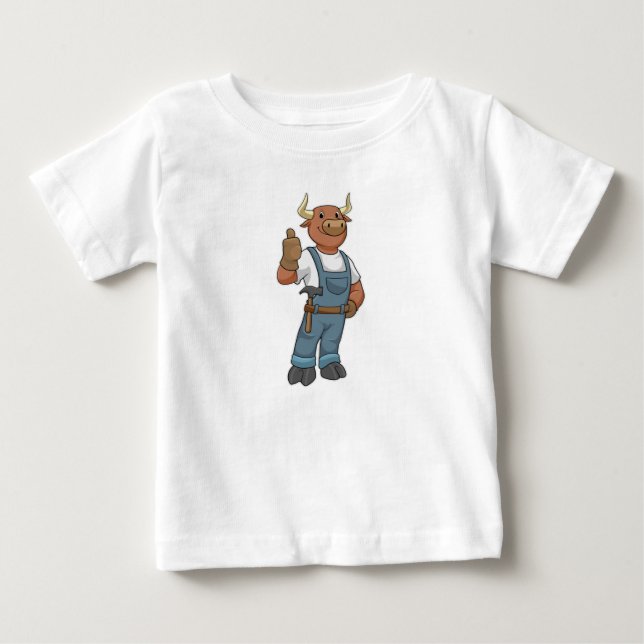 Bull als Handyman mit Hammer Baby T-shirt (Vorderseite)