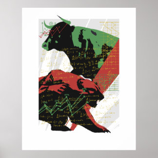 Bull and Bear, Trader, Trader und Aktien Poster