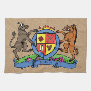 Bull and Boar Rampant GRILLEN Coat of Arms Geschirrtuch