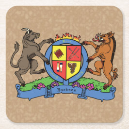 Bull and Boar Rampant GRILLEN Coat of Arms Rechteckiger Pappuntersetzer