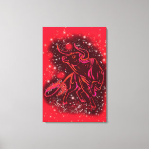 Bull bei Red Starry Night Leinwand drucken