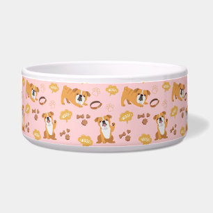 Bull Dog Themed Pattern (rosa) Keramik Pet Bowl Napf