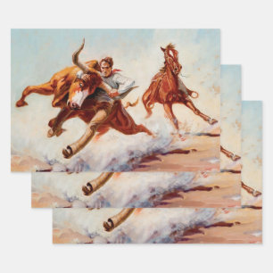 "Bull Dogger" Western Art von Will James Geschenkpapier Set