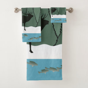 Bull Elk and Fish Badhandtuch Set