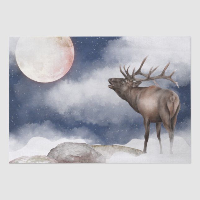 Bull Elk Bugling am Vollmondberg Seidenpapier (Vorderseite)