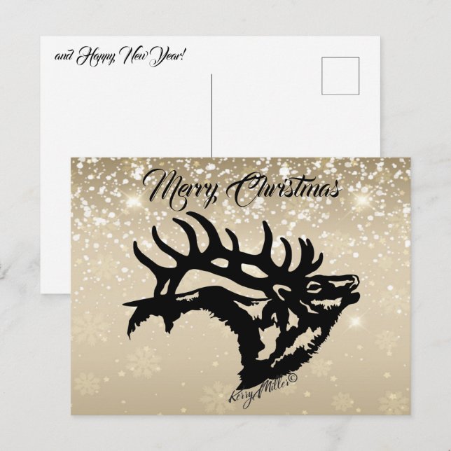 Bull Elk Christmas Postcard Postkarte (Vorne/Hinten)