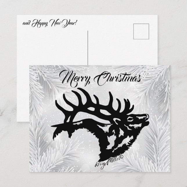 Bull Elk Christmas Postcard Postkarte (Vorne/Hinten)