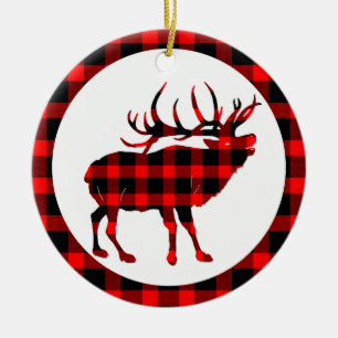 Bull Elk Grand Jeu Plaid Ornement en céramique