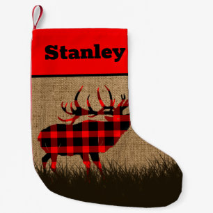 Bull Elk Kariert Burlap Weihnachten Strumpf Kleiner Weihnachtsstrumpf