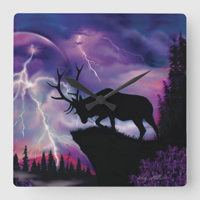 Bull Elk Quadratische Wanduhr (Vorderseite)