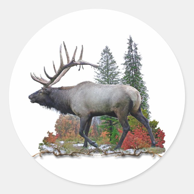 Bull Elk Runder Aufkleber (Vorderseite)