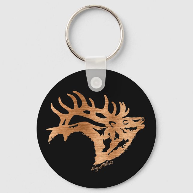 Bull Elk Silhouette Schlüsselanhänger (Vorderseite)