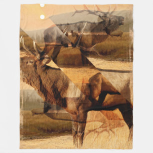 Bull Elk Sonnenaufgang Collage Fleecedecke