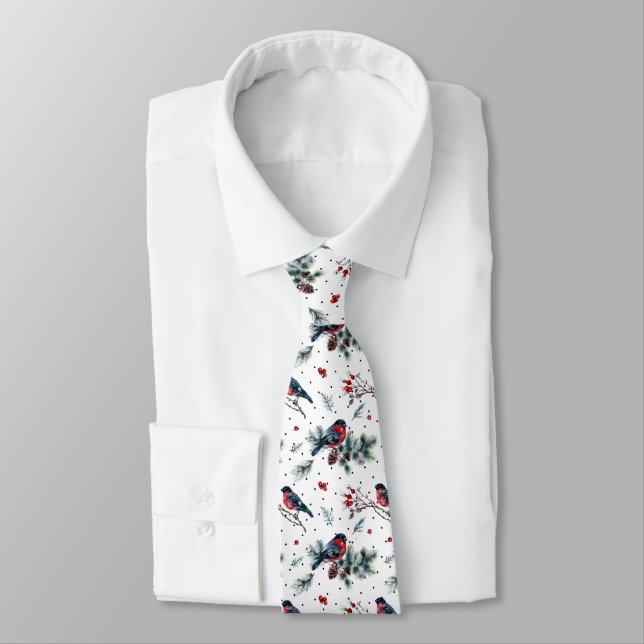 Bull finch & Christmas Foliage Muster Krawatte (Gebunden)