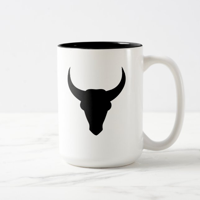 Bull Head Western Cowboy Horned Skull Zweifarbige Tasse (Rechts)