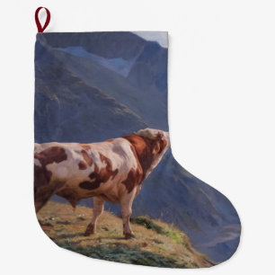 Bull in den Alpen (von Eugène Burnand) Großer Weihnachtsstrumpf