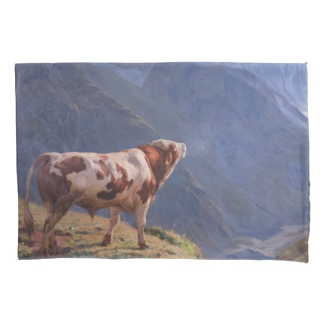Bull in den Alpen (von Eugène Burnand) Kissenbezug (Vorderseite)