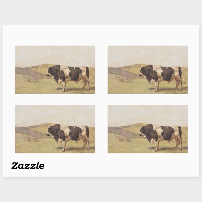 Bull in einer Schweizer Landschaft (von Ferdinand  Rechteckiger Aufkleber (Blatt)