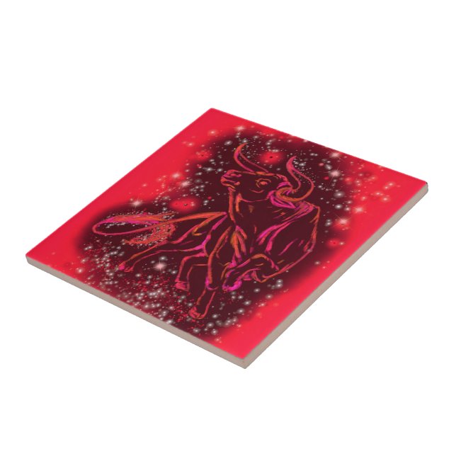 Bull-Keramik-Tile in roter, starrer Nacht Fliese (Seite)