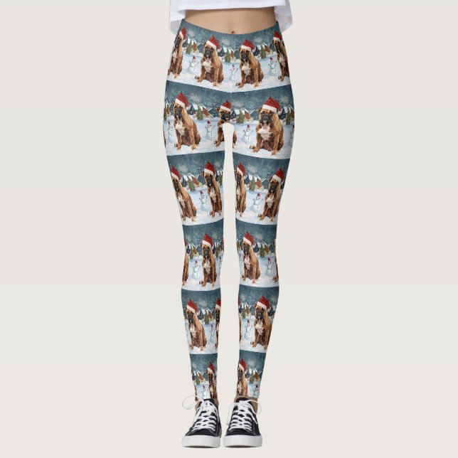 Bull Mastiff Dog Winter Wunderland Weihnachtsfreud Leggings (Vorderseite)