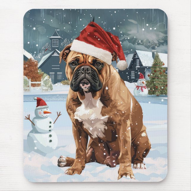 Bull Mastiff Dog Winter Wunderland Weihnachtsfreud Mousepad (Vorne)