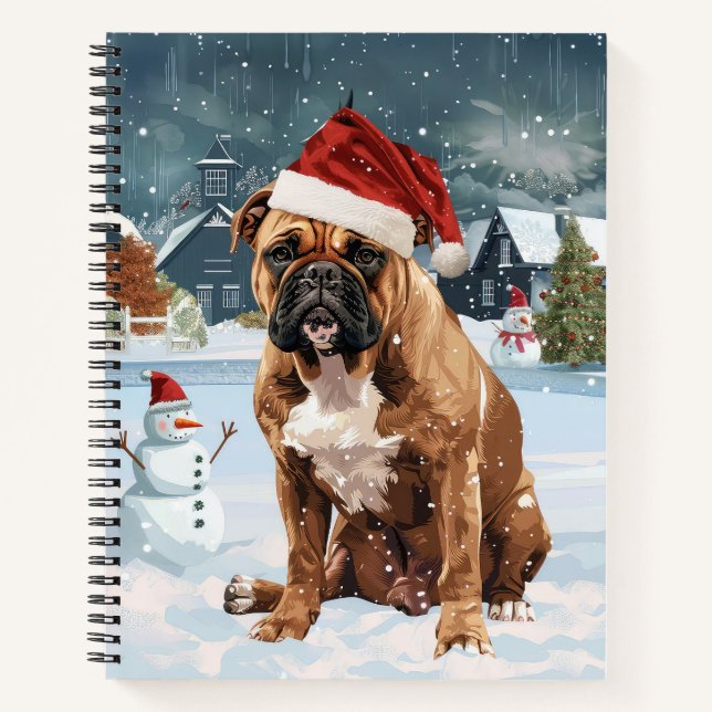 Bull Mastiff Dog Winter Wunderland Weihnachtsfreud Notizbuch (Vorderseite)