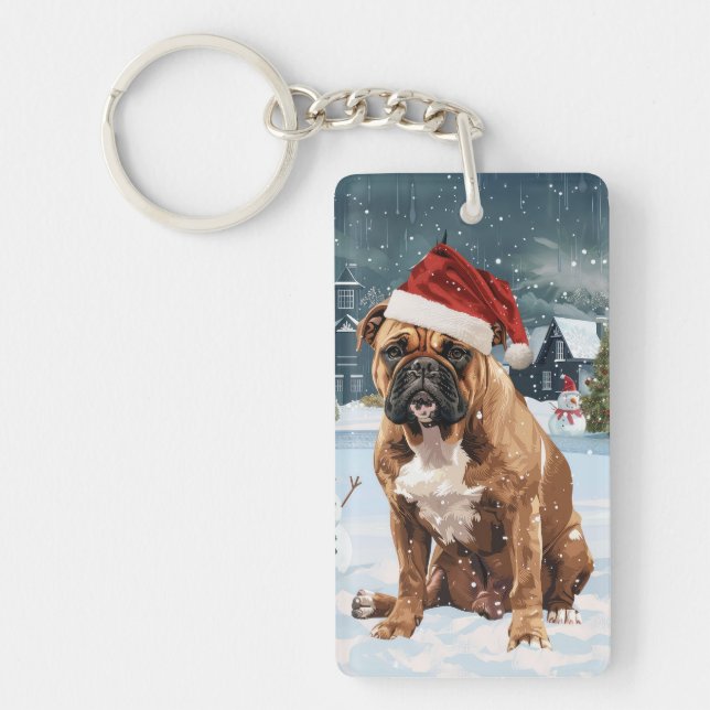 Bull Mastiff Dog Winter Wunderland Weihnachtsfreud Schlüsselanhänger (Vorderseite)