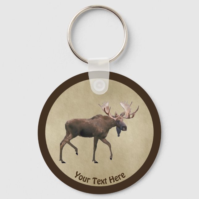 Bull Moose auf altem Papier Schlüsselanhänger (Vorderseite)