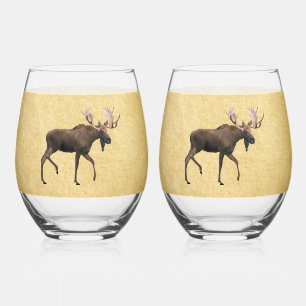 Bull Moose auf altem Papier Weinglas Ohne Stiel