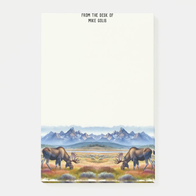 Bull Moose Personalisierte Aquarellfarben Post-it Klebezettel (Vorderseite)