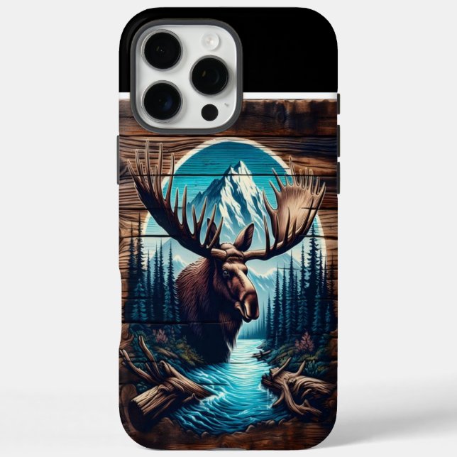Bull Moose Wood Art iPhone 16 Pro Max Hülle (Rückseite)
