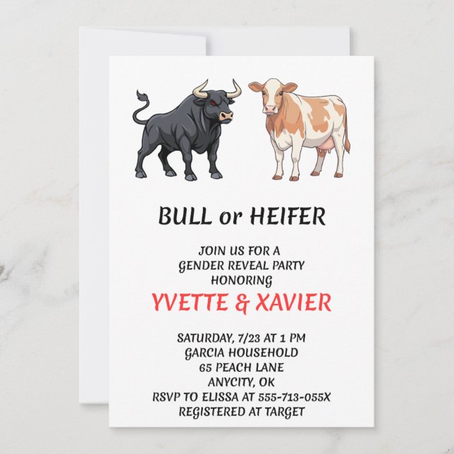 Bull oder Färse Geschlechtsenthüllungs-Einladung (Vorderseite)