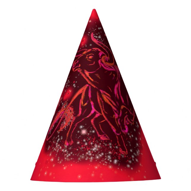 Bull Paper Party Hat läuft in Red Starry Night Partyhütchen (Vorderseite)