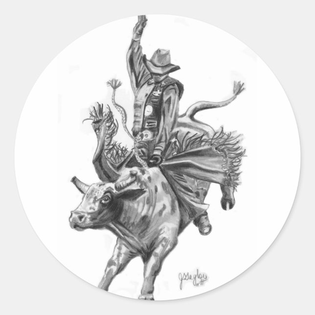 Bull Rider Runder Aufkleber (Vorderseite)