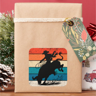Bull Riding Rodeo Bull Reiter Western Ranch Retro Quadratischer Aufkleber