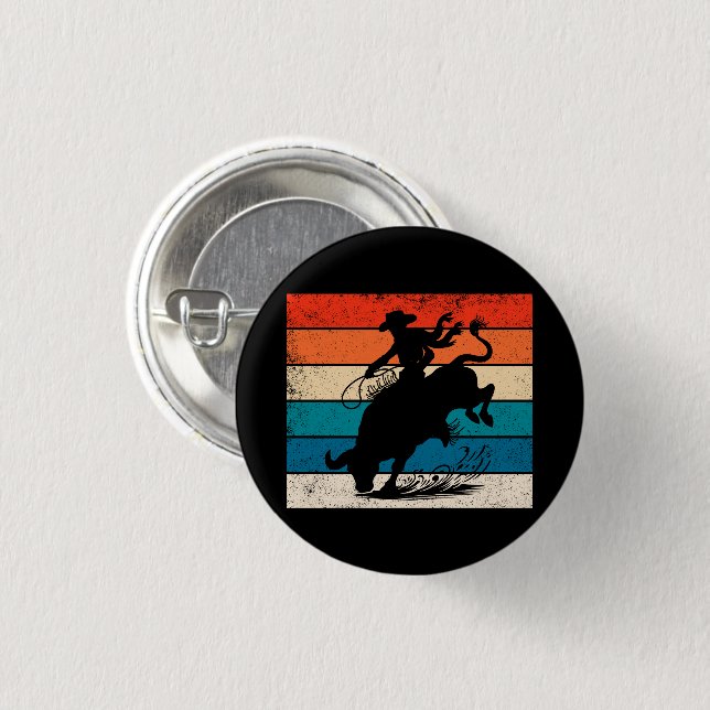 Bull Riding Rodeo Bull Riders Western Ranch Retro Button (Vorne & Hinten)