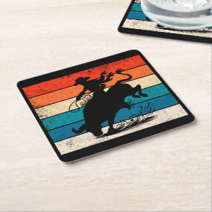 Bull Riding Rodeo Bull Riders Western Ranch Retro Rechteckiger Pappuntersetzer