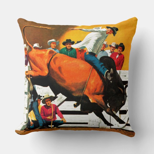 Bull Riding von Fred Ludekens Kissen (Vorderseite)