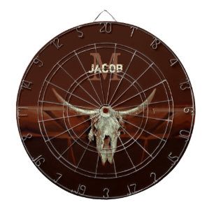 Bull Skull Brown Country Rustic Western Monogramm Dartscheibe