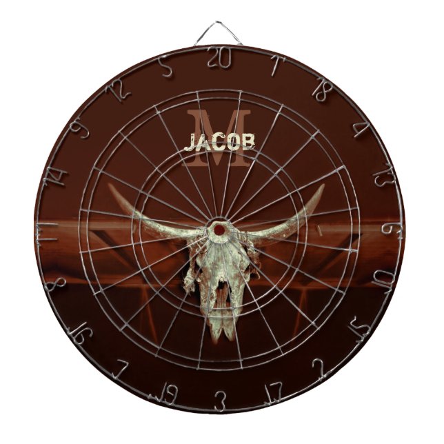Bull Skull Brown Country Rustic Western Monogramm Dartscheibe (vorne)