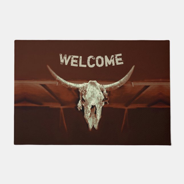 Bull Skull Brown Rustic Western Country Wecome Fußmatte (Vorderseite)