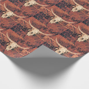 Bull Skull Country Western Brawn Black Pattern Geschenkpapier