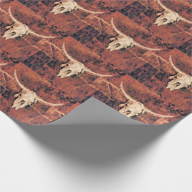 Bull Skull Country Western Brawn Black Pattern Geschenkpapier (Ecke)