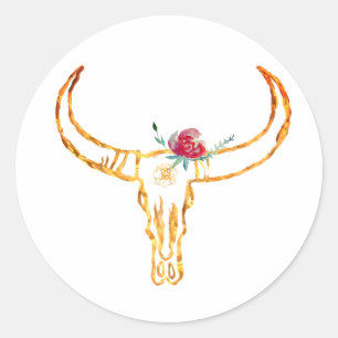 Bull Skull Gold, Rose Sticker