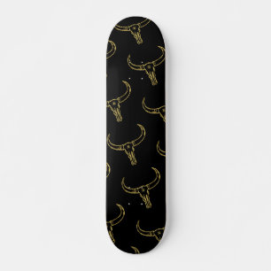 Bull Skull Gold Skate Skateboard